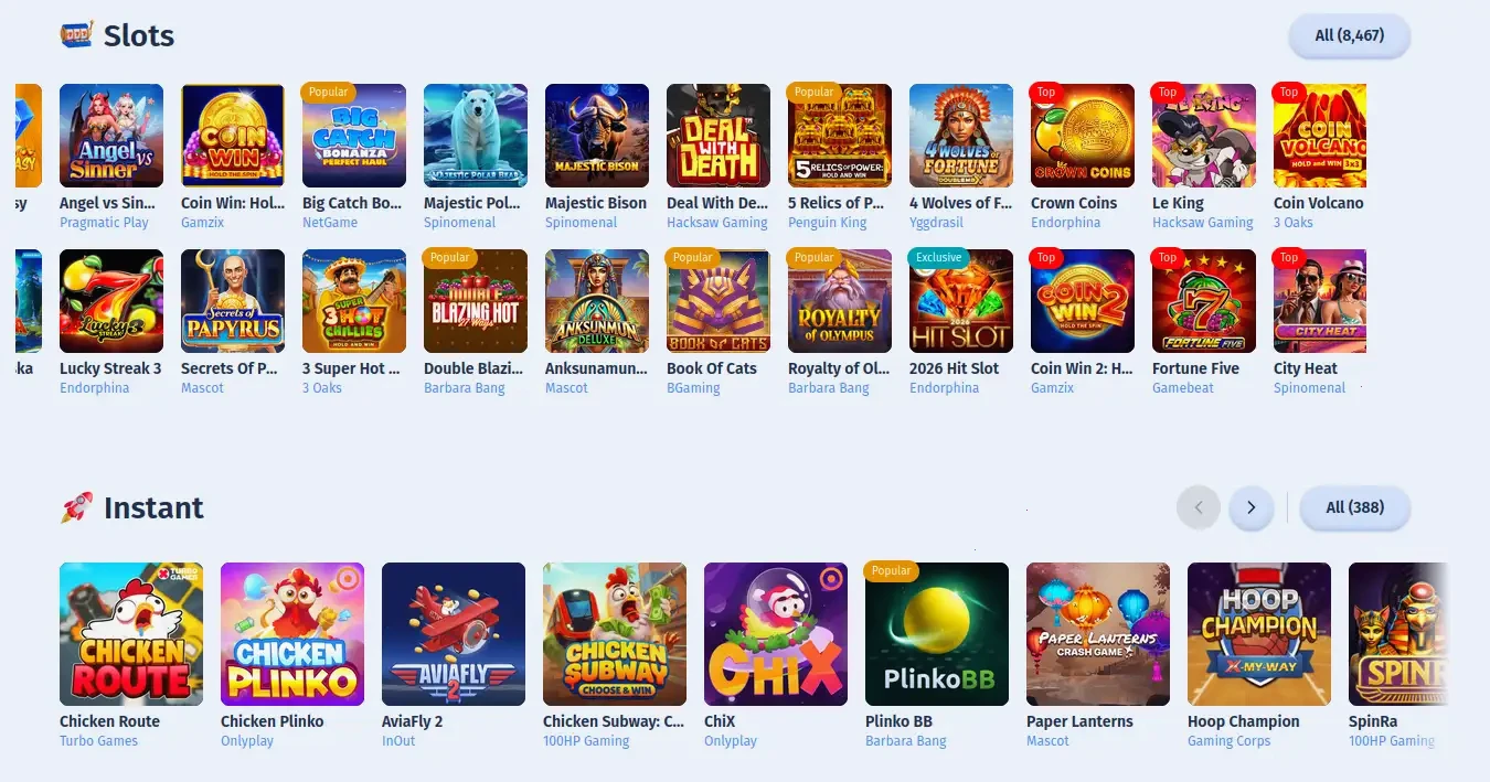 Spinbara Online Casino Spielübersicht